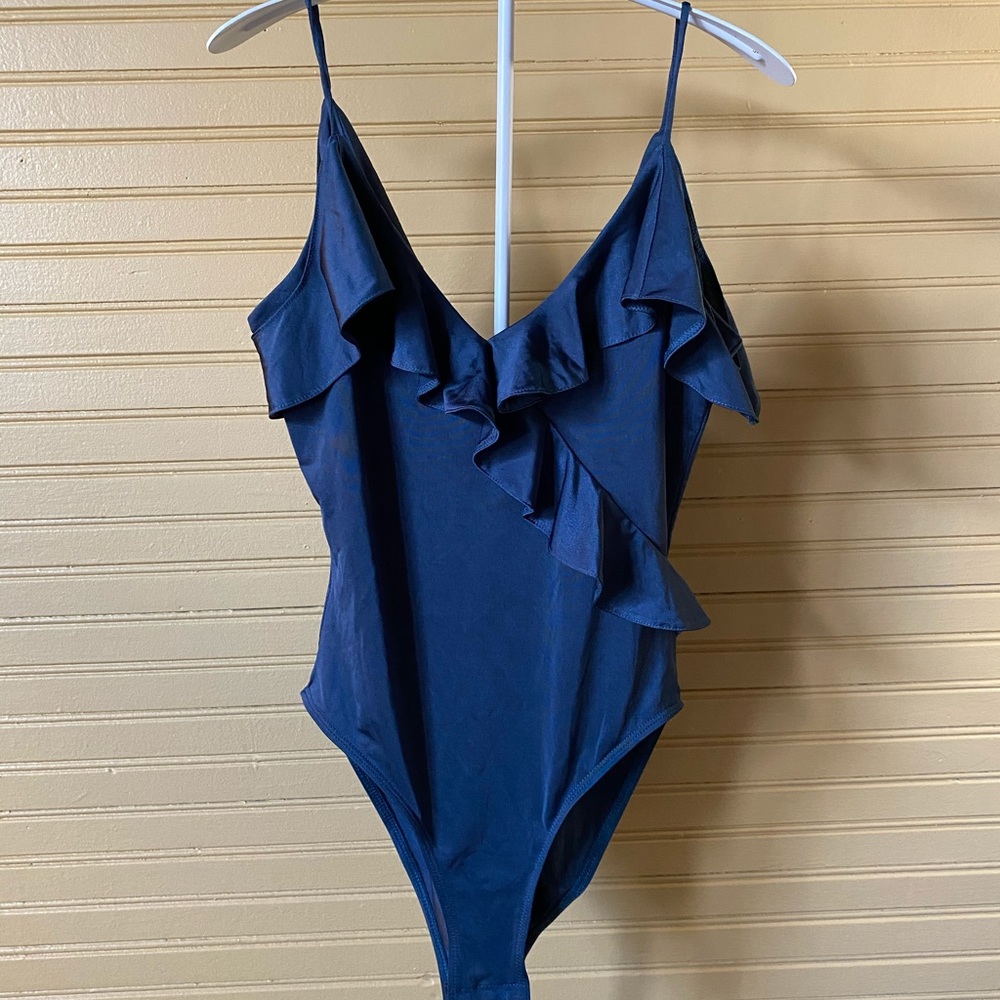 Topshop - teal satiny ruffle sleeve bodysuit